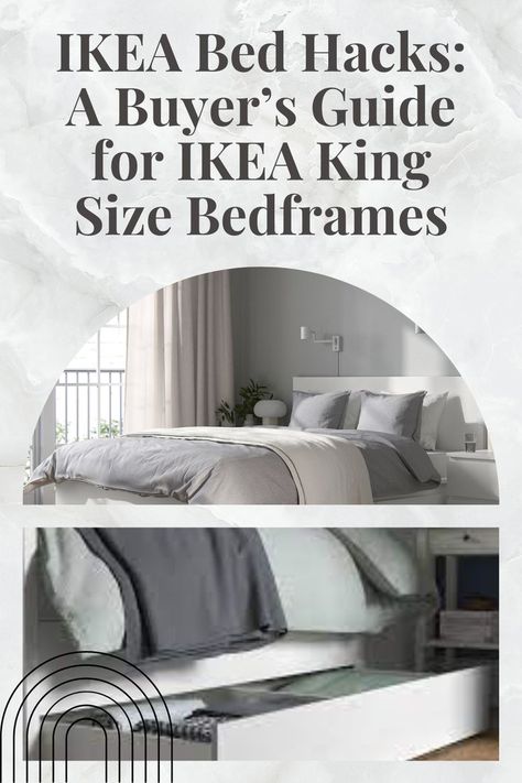 grey bed and storage Ikea King Bed, Ikea Bedframe, Ikea Bed Hacks, Bed Hacks, Ikea Bed Hack, King Size Beds, Ikea Bedroom, Tiny Apartments, Ikea Bed