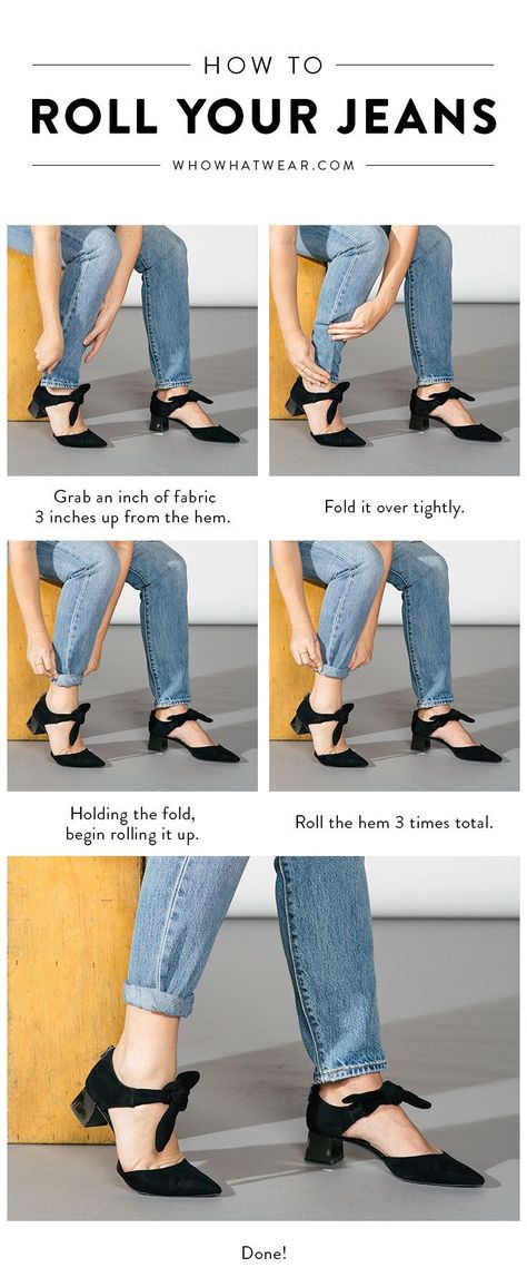 Here's a step-by-step guide to how you should be rolling your jeans. How To Wear Jeans, How To Roll, Rolled Jeans, Rolled Up Jeans, Dress Up Jeans, Mode Tips, Diy Vetement, Trendy Swimwear, Clothing Hacks