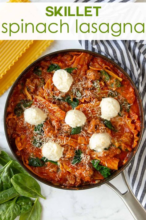 Skillet Spinach Lasagna Pan Lasagna, Skillet Lasagna, Spinach Lasagna, Sweet Italian Sausage, Pasta Dinners, Perfect Dinner, Italian Dinner, Delicious Pizza, How To Cook Sausage