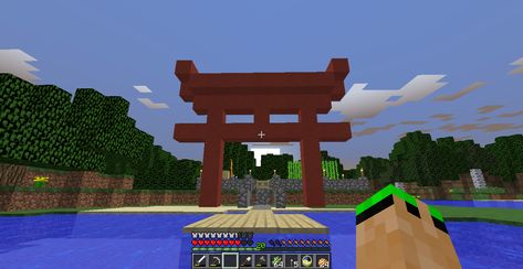 Attempted to make a Torii gate in minecraft. Tori Gates Minecraft, Japanese Gates Entrance Minecraft, Gate Design Minecraft, Tori Gate Minecraft, Minecraft Torii Gate Nether Portal, Minecraft Japanese Torii, Tori Gate, Mc Ideas, Torii Gate