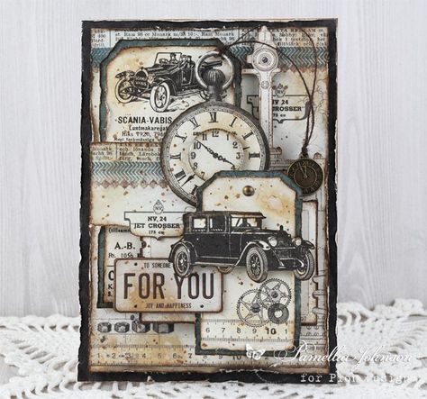 Steampunk Cards, Tim Holtz Cards, Craft Things, Shabby Chic Cards, Vintage Papers, Masculine Birthday Cards, Boy Cards, Birthday Cards For Men, Old Car