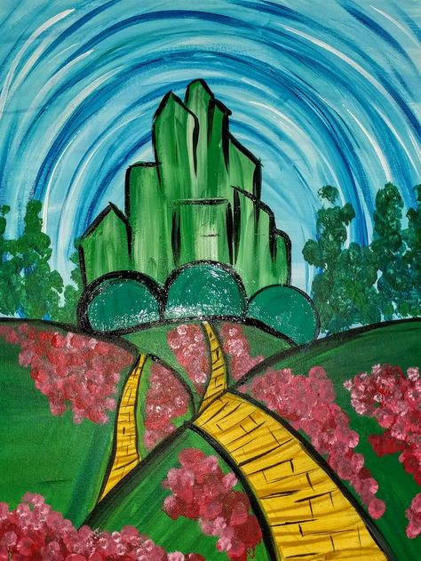 Wizard Of Oz Art Projects For Kids, Wizard Of Oz Painting Ideas, Wizard Of Oz Drawing, Wizard Of Oz Mural, Wizard Of Oz Canvas Painting, Wizard Of Oz Landscape, Wizard Of Oz School Play, Wizard Of Oz Wall Murals, Wizard Of Oz Watercolor Art