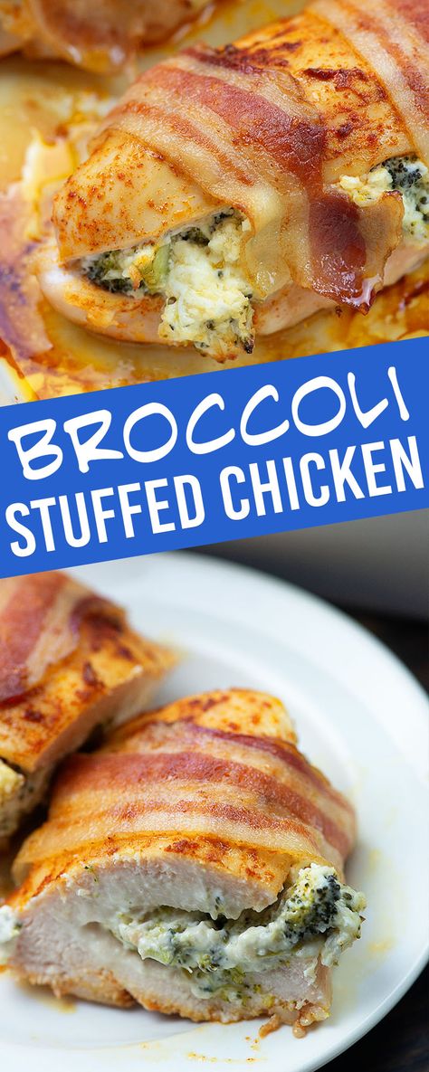 This chicken recipe is a favorite with my kids! So cheesy and low carb too! Plus, it's an easy way to get broccoli on the table without complaint! #lowcarb #keto #chicken #recipes Broccoli And Cheese Stuffed Chicken, Bacon Wrapped Chicken Breast, Chicken Broccoli Cheese, Chicken Cook, Cheese Stuffed Chicken Breast, How To Make Broccoli, Stuffed Chicken Breast, Cheese Stuffed Chicken, Recipes Book