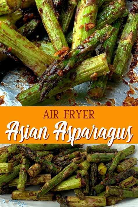 Asparagus in the Air Fryer is flavorful and delicious with Asian flavors of garlic, ginger and soy sauce. 5 simple ingredients and Air Fryer Asian Asparagus in an easy vegetable side dish that is on the table in under 15 minutes. Asian Asparagus Recipes, Asparagus In The Air Fryer, Asian Asparagus, Marinated Asparagus, Quick Easy Family Meals, Air Fryer Asparagus, Easy Vegetable Side Dish, Easy Vegetable Side Dishes, Asparagus And Mushrooms