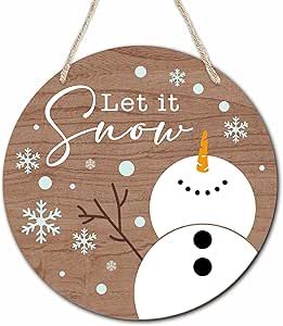 Wooden Door Sign, Snow Holiday, Wooden Door Signs, Winter Snowman, Wooden Wall Hangings, Front Porch Decor, Door Sign, Let It Snow, Porch Decor