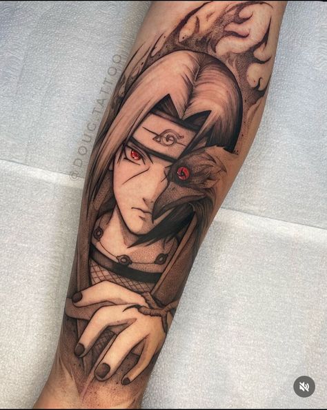 Naruto Arm Tattoo, Naruto Sleeve Tattoo, Naruto Sleeve, Itachi Tattoo Ideas, Itachi Tattoos, Anbu Tattoo, Sharingan Tattoo, Itachi Tattoo, Kakashi Tattoo