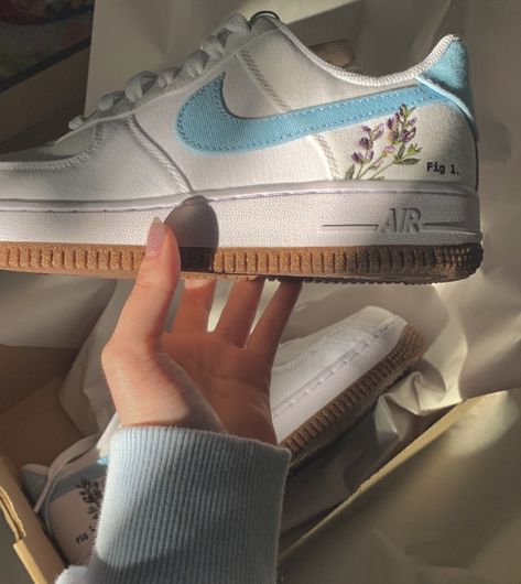 nike air sneaker air force 1 af1s lavender pastel baby blue brown cork shoes tennis shoes jordans Cork Shoes, Shoes Tennis, Preppy Shoes, Vintage Sneakers, Blue Lavender, Swag Shoes, Craft Diy, Custom Shoes, Nike Air Force Sneaker