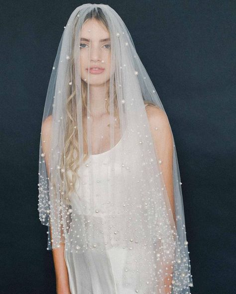 589 Likes, 2 Comments - Twigs & Honey® (@twigsandhoney) on Instagram: “Our veil style 2000 is beautifully and densely embroidered with hundreds of pearls beads... made…” Fantasy Veil, Veil Train, Modern Veil, Embellished Veil, Fingertip Wedding Veils, Bridal Cap, Fingertip Veil, Pearl Veil, Veil Styles