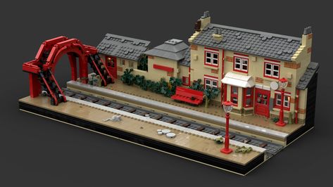 Miniature Train Station, Harry Potter Christmas Scene, Minecraft Train Station, Lego Train Station, Lego Station, Harry Potter Train, Lego Designs, Harry Potter Lego Sets, Lego Hogwarts