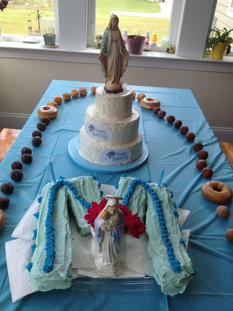 A Slice of Smith Life: Happy Birthday to Our Blessed Mother: Edible Donut Rosary… Happy Birthday Mary, Catholic Feast Days, Mary Birthday, Saint Feast Days, Liturgical Year, Catholic Decor, Birthday Mother, Catholic Family, Catholic Kids