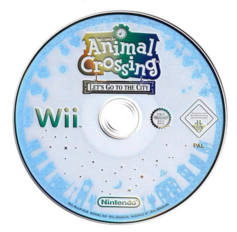 animal crossing let’s go to the city wii game disc overlay / sticker !! Carrd Stuff, Cd Design, Original Nintendo, Ios Layout, Wii Games, Cd Art, Iphone App Design, Homescreen Layout, Twitter Layouts