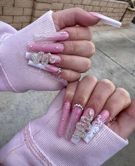 Pink Luxury Nails, Crazy Nail Ideas, Summer Nail Art, Long Acrylic Nail Designs, Colored Acrylic Nails, Crazy Nails, Exotic Nails, Acrylic Nails Coffin Pink, Long Square Acrylic Nails