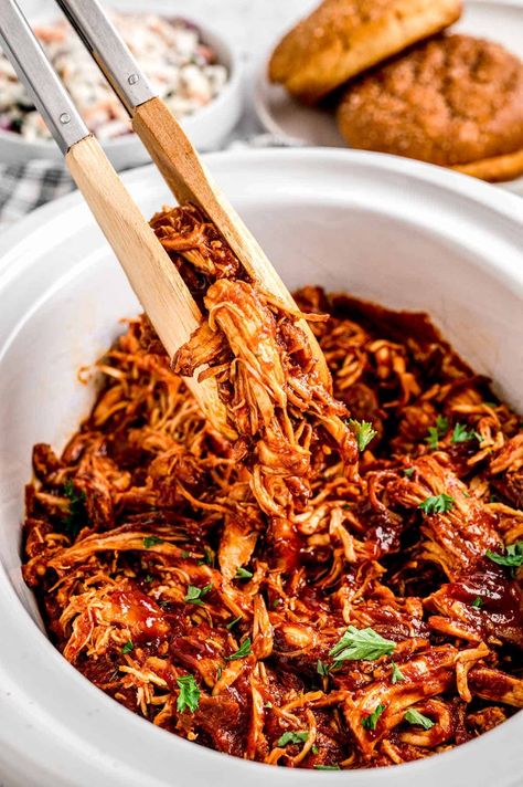 Slow Cooker BBQ Pulled Chicken Sandwiches - Haute & Healthy Living Barbecue Chicken Crock Pot, Bbq Pulled Chicken Sandwiches, Shredded Chicken Sandwiches, Pulled Chicken Sandwiches, Bbq Chicken Sandwich, Bbq Chicken Crockpot, Slow Cooker Bbq, Dinner Prep, Pulled Chicken