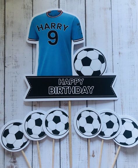 Manchester City Inspired Cake Topper Set - Personalised With Any Name And Age  | eBay Chelsea Cake Topper Printable, Manchester Cake Topper Printable, Manchester United Cake Topper Printable, Manchester City Cake, Manchester Skyline, Handmade Cake Topper, Cocktail Sticks, Handmade Cake, Manchester City