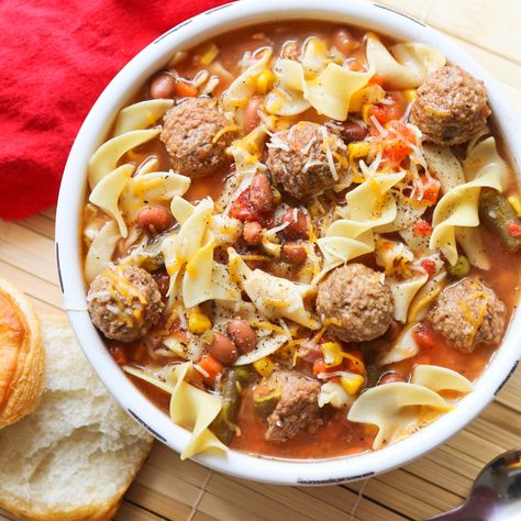 There is NO PREP involved with this Crockpot Meatball Soup. It is easy and so delicious! Great addition to your family dinner rotation. #dinnerrecipe #meatballs #souprecipe Frozen Meatball Soup, Crockpot Meatball Soup, Meatball Soup Crockpot, Soup Meatball, Crockpot Meatball, Easy Crockpot Meatballs, Lasagna Soup Crockpot, Easy Crockpot Soup, Crockpot Meatballs