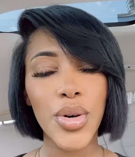 Bob With Side Bangs Black Women, Side Part Bob Weave, Short Hair Blowout Black Women, 2024 Bangs, Natural Hair Bob Cut, Natural Hair Bob, 2023 Bob, Full Fringe, Silk Press Natural Hair