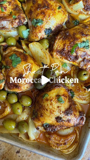 Rachelli Katz | Kosher Food Blogger on Instagram: "Spice up your dinner✨
with this Sheet Pan Moroccan Chicken recipe! 

Bursting with flavors, it’s a one-pan dinner that’ll transport you to Morocco! 🇲🇦 

Sheet Pan Moroccan Chicken 🫒🍋🍗

Spice rub 
1/2 tsp salt
1 tsp cumin 
2 tsp paprika 
1 tsp turmeric
1/2 tsp cayenne
1/4 tsp pepper 
4 tbsp olive oil 
6 crushed garlic cloves 

For the sheet pan 
1 lemon sliced 
1 large onion cut into wedges 
8 pieces of chicken thighs on the bone
1 cup pitted green olives 
Cilantro - optional for garnish 

Instructions:
Combine spice rub in a bowl. Mix together to form a marinate/paste 

On a baking sheet , line with parchment paper. 
Lay sliced lemons and onions. 
Sprinkle with some salt and oil 
Add chicken on top and brush generously all the marinad Chicken Spice Rub, Moroccan Chicken Recipe, Cilantro Recipes, Kosher Food, Oven Chicken Recipes, Moroccan Chicken, One Pan Dinner, Kosher Recipes, Chicken Spices