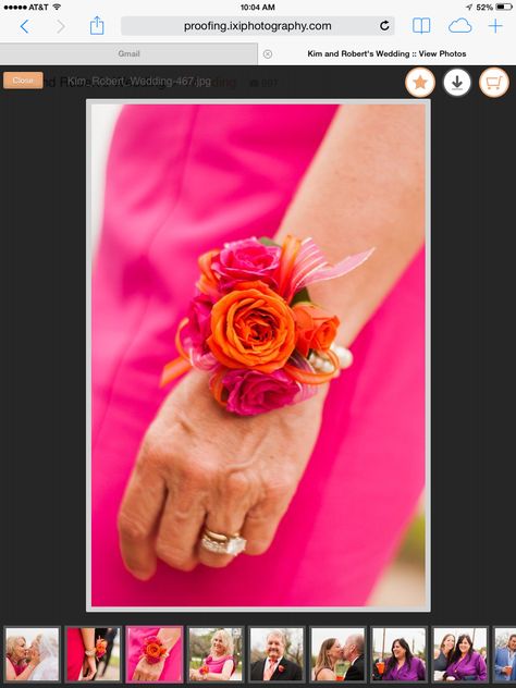 Hot Pink And Orange Corsage, Pink And Orange Corsage, Prom Corsage Pink, Corsage Ideas, Homecoming Flowers, Senior Homecoming, Prom Corsage And Boutonniere, Wrist Corsages, Bridesmaid Corsage