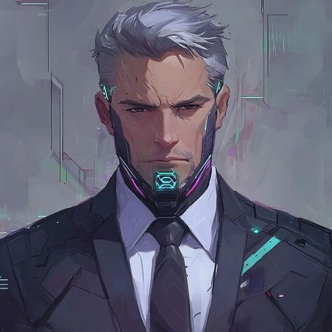 Cyberpunk Corpo Character Art, Scientist Character Design Concept Art, Cyberpunk Businessman, Syfy Character Design, Militech Cyberpunk, Cyberpunk Art Style, Cyberpunk Male Character Design, Cyberpunk Art Male, Cyberpunk Corporate