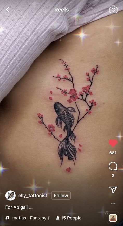 Koi And Cherry Blossom Tattoo, Cherry Blossom Koi Fish Tattoo, Pez Koi Tattoo, Coy Fish Tattoos, Tattoo Memorial, Arm Tattoos Drawing, Behind Ear Tattoos, Cherry Tattoos, Tatoo Inspiration