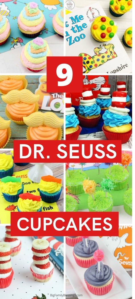 Dr Seuss Treats, Dr Suess Cakes, Dr Seuss Cupcakes, Dr Seuss Snacks, Seuss Cupcakes, Dr Seuss Cake, Doctor Suess Birthday, Dr Seuss Party Ideas, Fishing Cupcakes