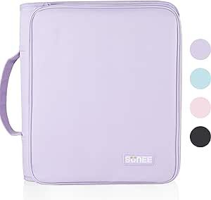 SUNEE Zippered Binder Bag with Handle, 2-Inch 3-Ring O-Ring, 500-Sheet Capacity, Includes Zip Pocket, 5-Tab Expanding File Folder, Multi-Pocket Organizer Binder Suitable for Middle School, Purple Zipper Binder For School, Binders For School, 2 Inch Binder, Expanding File Folder, Zipper Binder, Cute Stationary School Supplies, Jr High, School Binder, Binder Organization