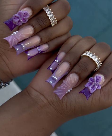 Purple Junk Nails, Long Acrylic Nails Purple, Purple Marble Nails, Long Acrylic Nail Designs, Purple Nail Designs, Baddie Nails, Colored Acrylic Nails, Exotic Nails, Long Square Acrylic Nails