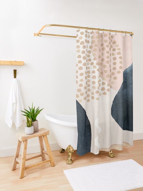 Pink Navy Gold Bathroom, Blue Shower Curtain Ideas, Teen Girl Shower Curtain, Navy And Blush Shower Curtain, Pink And Blue Shower Curtain, Curtains Styles Ideas, Curtain Styles Ideas, Kids Shower Curtain Navy, Shower Curtain With Valance