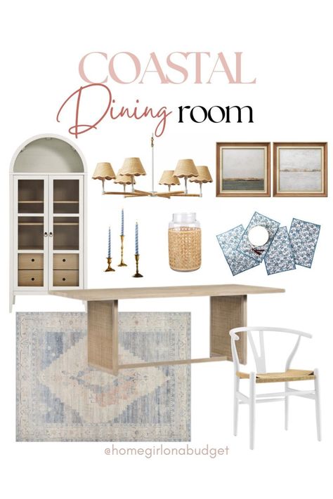 If you are planning a Modern Coastal Dining Room on a budget, then use this design board as inspiration! These  Coastal Dining Chairs ae=re also super affordable from Amazon. And don't forget to finish off your design with some Coastal Table Decor touches. Modern Coastal Dining, Coastal Dining Room Ideas, Modern Coastal Dining Room, Beach House Guest Room, Coastal Dining Chairs, Coastal Table Decor, Modern Coastal Interior Design, Hampton Style Home, Coastal Table