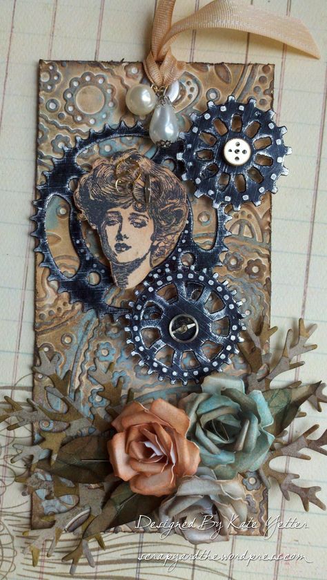 Steampunk Tag inspired by Tim Holtz  August Tag Steampunk Paper Crafts, Steampunk Tags, Steampunk Paper, Steampunk Scrapbooking, Steampunk Scrapbook, Steampunk Cards, Scrapbook Tags, Timmy Time, Tim Holtz Tags