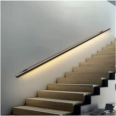 Amazon.com: Staircase Handrail With Light, Long Wall Light With Sensor On The Side Lighted Handrail Against The Wall Entry Assist Handle Villa Corridor Light, Passage Light ( Color : Warm light-1.5m/4.92ft ) : Home & Kitchen Handrail With Light, Garage Steps, Handrail Lighting, Elizabeth Shaw, Aluminum Handrail, Stair Design, Staircase Handrail, Stair Wall, Interior Staircase