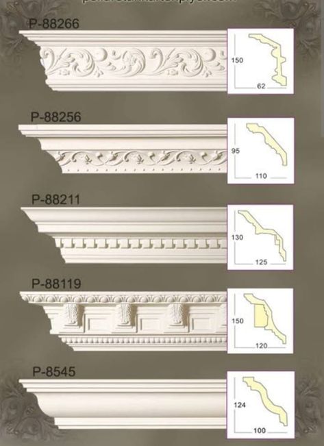 Crown Molding French, French Crown Molding, Kitchen Arch Design Modern With Cement, French Cornice, Frame Molding On Walls, French Molding, Cornice Detail, Wall Molding Design, Gypsum Design