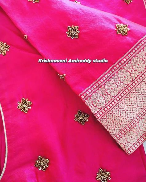 Buti Blouse Designs, Butti Work Embroidery Blouse, Small Buties Maggam Work, Small Butties Maggam Work, Butties Maggam Work, Maggam Designs, Maggam Blouses, Pink Blouse Designs, Magam Work