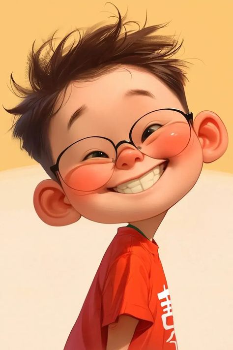 Boy With Specs Cartoon, Funny Face Drawings, Cute Owls Wallpaper, Realistic Cartoons, Whimsical Art Paintings, Beautiful Butterflies Art, Boy Illustration, Cute Cartoon Images