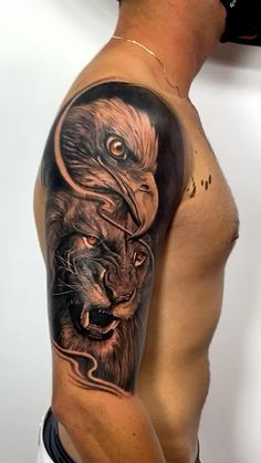 Deer Tattoo Designs, Lion Tattoo Sleeves, Men's Small Tattoo, Vegan Tattoo, Shiva Tattoo Design, Mens Shoulder Tattoo, Bear Tattoos, Scary Tattoos, Cool Forearm Tattoos