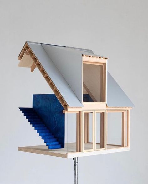 Arch Freaks on Instagram: "Via @jespersen_noedtvedt  Case study model exploring ideas of rational construction methods with pre-manufactured roof elements in wood, in this case in an extension of a traditional Danish farmhouse. The construction is dimensioned according to available sizes of 3-layer panels, and all joints between the elements occur on the backside of the frame construction, ensuring precise construction with significant tolerances. The assembly method is inspired by the way inexpensive industrial halls are constructed with steel frames and pre-manufactured roof and facade cassettes, but is adapted to a more tactile timber construction. Part of ongoing investigations supported by @statenskunstfond and @dreyersfond. Built on @statensvaerksteder" Danish Farmhouse, Timber Frame Construction Detail, Steel Facade, Construction Details Architecture, Structural Model, Site Model, Architecture Drawing Sketchbooks, Timber Architecture, Steel Roof