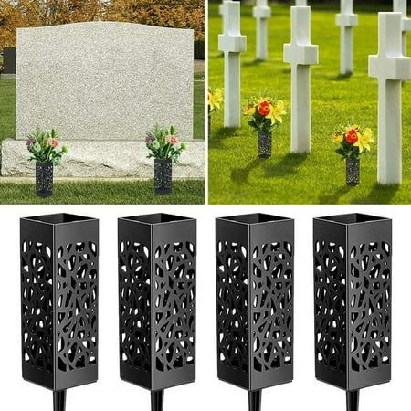 Parts List: 4x Gravestone Vase 4x Support Stakes Highlight description: [Package Specifications] The package includes 4x flower baskets, 4x support piles, the size of the rectangular flower basket is 17.5x6x6cm/6.9x2.3x2.3inch [Durable Plastic Material]Made of high quality plastic, our tombstone vases are durable, weatherproof, and strong winds won't blow your flowers down, perfect for long-term outdoor use [Unique Appearance] Our cuboid flower baskets are designed with a unique hollowed-out app Drainage Design, Cemetery Vases, Grave Decorations, Square Vase, Garden Yard, Vase Design, Flower Basket, Tombstone, Garden And Yard