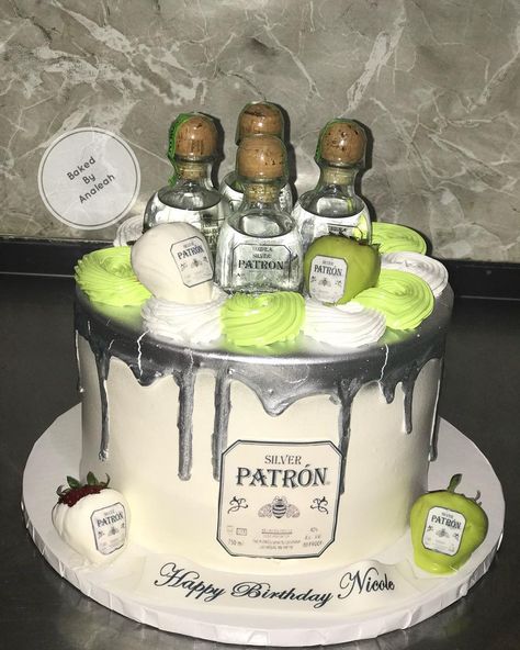 Tequila Patron Themed Cake #bakedbyanaleah #bizcochodominicano #dominicancakes #patrontequila #tequilacake #nyccakes #cake #happybirthday Patron Cake, Birthday Cake Beer, Tequila Cake, Liquor Cakes, Alcohol Cakes, Birthday Cake Shots, Hennessy Cake, Joshua Birthday, Alcohol Birthday Cake