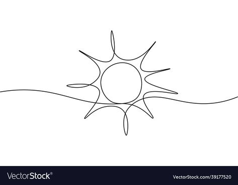 Sun Line Drawing Tattoo, Minimal Sunshine Tattoo, Single Line Sketch, One Line Sun Drawing, Sunshine Line Art, Summer Line Drawing, Line Art Sun Tattoo, Sun Minimalist Drawing, Sunrise Line Tattoo