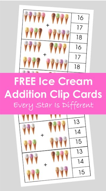 FREE Ice Cream Addition Clip Cards Montessori Addition, Montessori Preschool Classroom, Montessori Math Activities, Montessori Activities Preschool, Addition Activities, Montessori Preschool, Montessori Math, Learning Time, Clip Cards