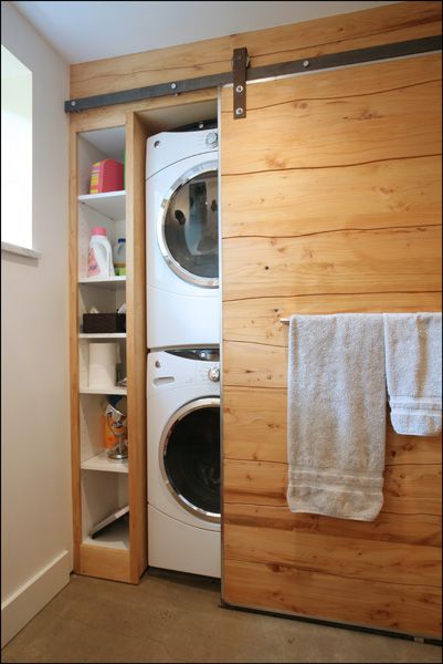 1902 victorian whole house remodel basement bathroom with laundry featuring a sliding barn door reveal Bathroom With Laundry, Accordion Doors, Remodel Basement, Diy Barn, Laundry Closet, Image Ideas, Laundry Mud Room, Basement Bathroom, Laundry Room Design