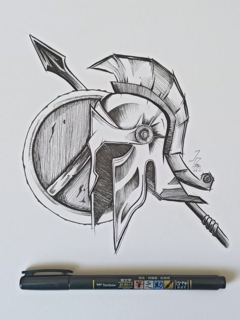 Gladiator Sketch, Gladiator Drawing, Cool Dragon Drawings, Helmet Drawing, Character Tattoos, Spartan Tattoo, Abstract Pencil Drawings, Abstract Sketches, Cartoon Character Tattoos