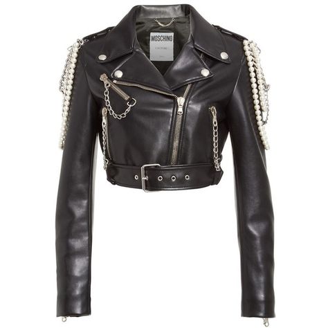 Women's Moschino Chain & Faux Pearl Embellished Faux Leather Jacket ($2,195) ❤ liked on Polyvore featuring outerwear, jackets, moschino, moschino jackets, motorcycle jacket, cropped biker jacket, faux-leather jackets, vegan leather moto jacket and cropped faux leather jackets Punk Leather Jacket, Cropped Faux Leather Jacket, Moschino Jacket, Mode Rock, Faux Leather Motorcycle Jacket, Drape Jacket, Beaded Jacket, Faux Leather Biker Jacket, Embellished Jacket