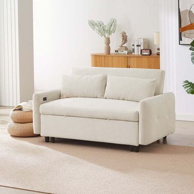 This sofa is equipped with a pull-out bed, which can be pulled out with 2 auxiliary hand straps and smooth wheels to easily and quickly convert the loveseat into a sleeping bed. It can be a comfortable sofa by day and a convenient fold-out bed by night, and it is an ideal lounger for hosting overnight guests and a perfect living room sofa for small space. USB Ports in the armrest provide easy access for your electronic devices. When your phone runs out of battery, you don't have to worry about p Sofa Under Bed Small Spaces, Neutral Sofa Bed, Bedroom With Mini Sofa, Love Seat Sofa Bed Small Spaces, Love Seat Sofa Small Spaces Office, Sofa Bed Neutral, Office With Convertible Sofa, Best Sofa Bed Small Spaces, Small Condo Sofa Bed