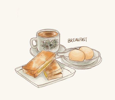 Kuih Illustration, Kaya Toast Illustration, Malaysian Illustration, Malaysian Food Illustration, Nyonya Kuih Illustration, Malaysia Food Illustration, Malaysia Traditional Food Drawing, Toast Illustration, Kaya Toast