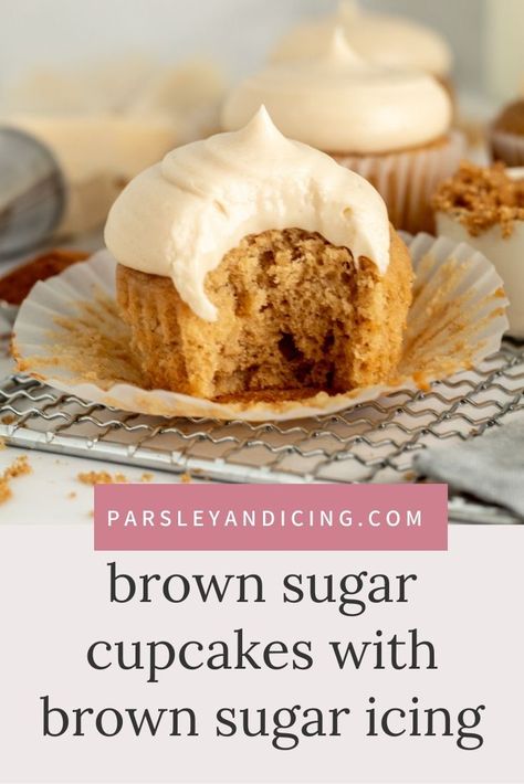 Brown Butter Cupcakes, Brown Sugar Cake Recipe, Brown Sugar Cupcakes Recipe, Acnh Recipes, Pumpkin Carrot Cake Recipe, Brown Sugar Cupcakes, Brown Sugar Muffins, Brown Sugar Cream Cheese Frosting, Beginner Baking