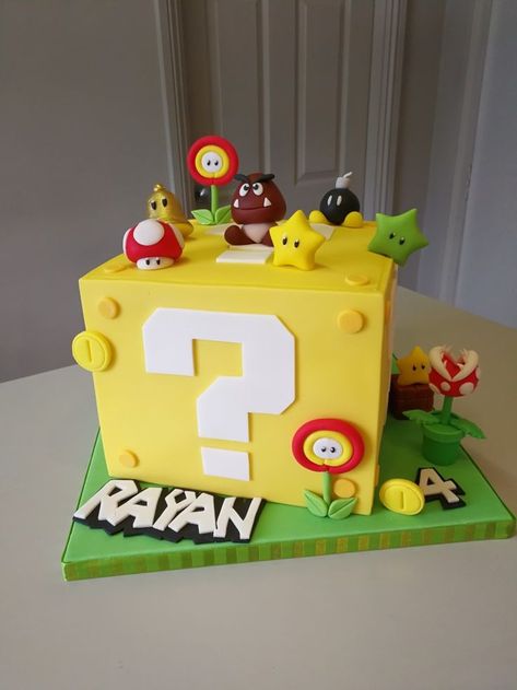 Super Mario Cake One Tier, Mario Cube Cake, Mario And Minecraft Cake, Super Mario Question Block Cake, Super Mario 1st Birthday Cake, Mario Power Up Cake, Number 5 Mario Cake, Mario Simple Cake, Super Mario Bros Movie Cake