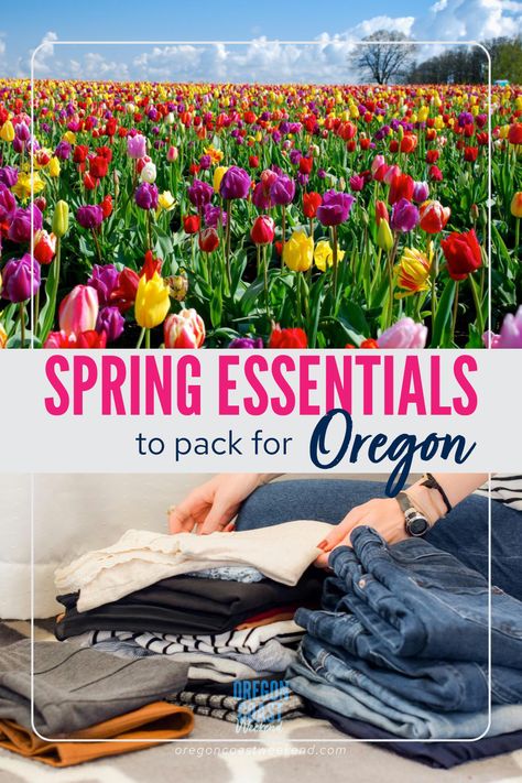 Not sure what to pack on your upcoming Oregon trip? Find out which spring essentials locals recommend, plus download a free Spring Packing Checklist. Get prepared for your Oregon spring vacation today! #oregontravel #springessentials Oregon Spring Outfits, What To Wear In Portland Oregon, Oregon Travel Outfits, Portland Oregon Outfit Spring, Oregon Outfits, Packing List Spring, Oregon Spring, Oregon Coast Roadtrip, Spring Break Packing List