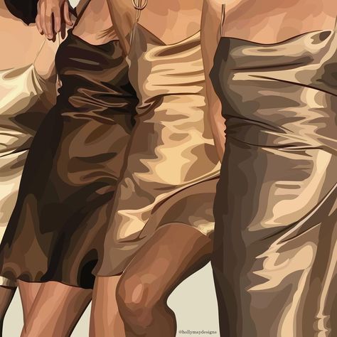 Silk Dress Drawing Reference, Silk Dress Reference, Slip Dress Illustration, Silk Dress Illustration, How To Draw Silk, Silk Dress Drawing, Dress Shading, Dress Rendering, Satin Illustration