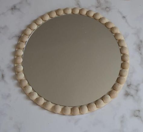 Wood Bead Mirror, Ikea Mid Century, Ikea Mid Century Modern, Bead Mirror, Beaded Mirror, Ikea Design, Wood Disc, Pretty Decor, Scandi Style